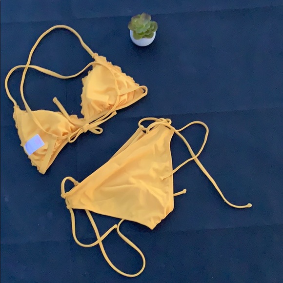 Women's Crochet Triangle Bikini Top-Marigold S - Picture 4 of 6